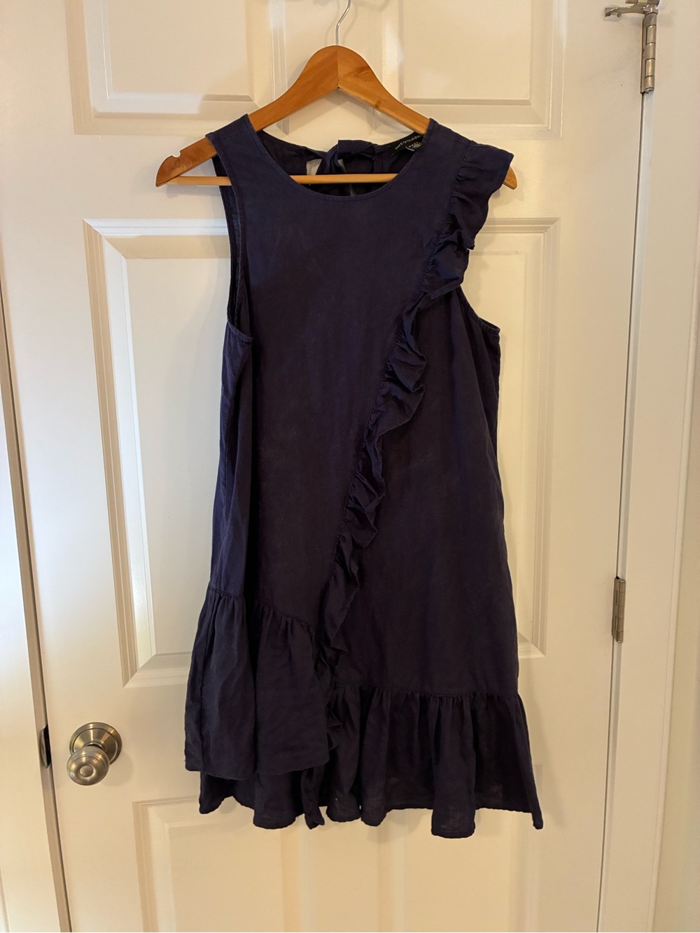 Saks Fifth Avenue Navy Ruffle A-Line Dress S